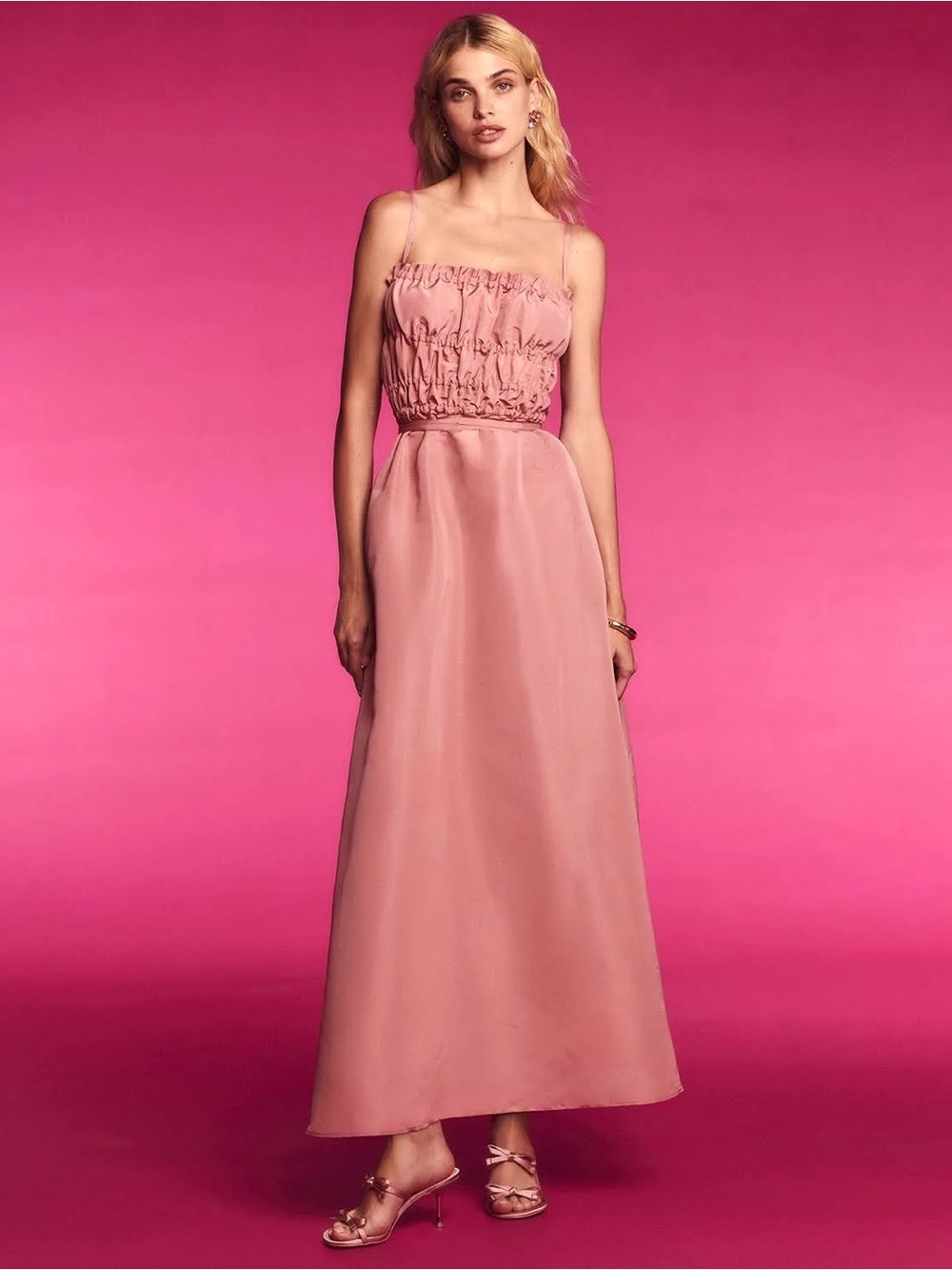 Altuzarra Andrea Smocked Maxi Dress Glinda Pink Silk NWT Size 40 US 8 (No Belt)